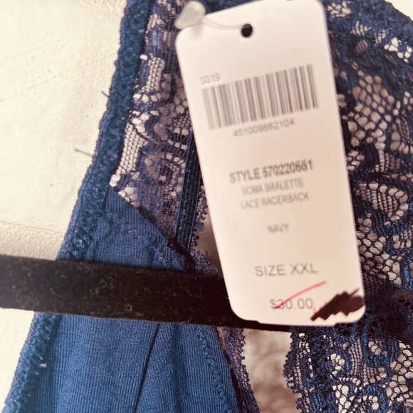 NWT Soma Bralette Lace Racerback Pullover Wireless XXL Navy Blue #0385 - Picture 7 of 10